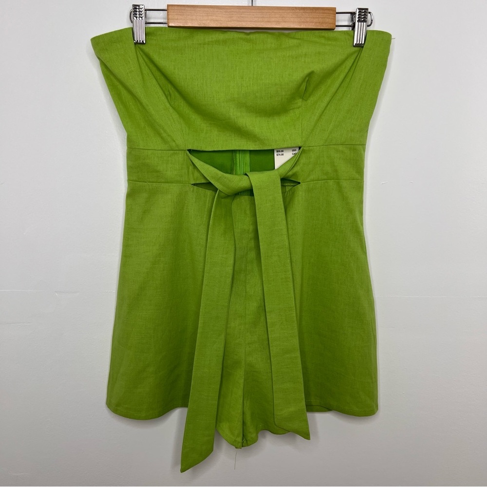 Urban Outfitters Lime Green Strapless Tie-Waist Romper - Picture 3 of 8